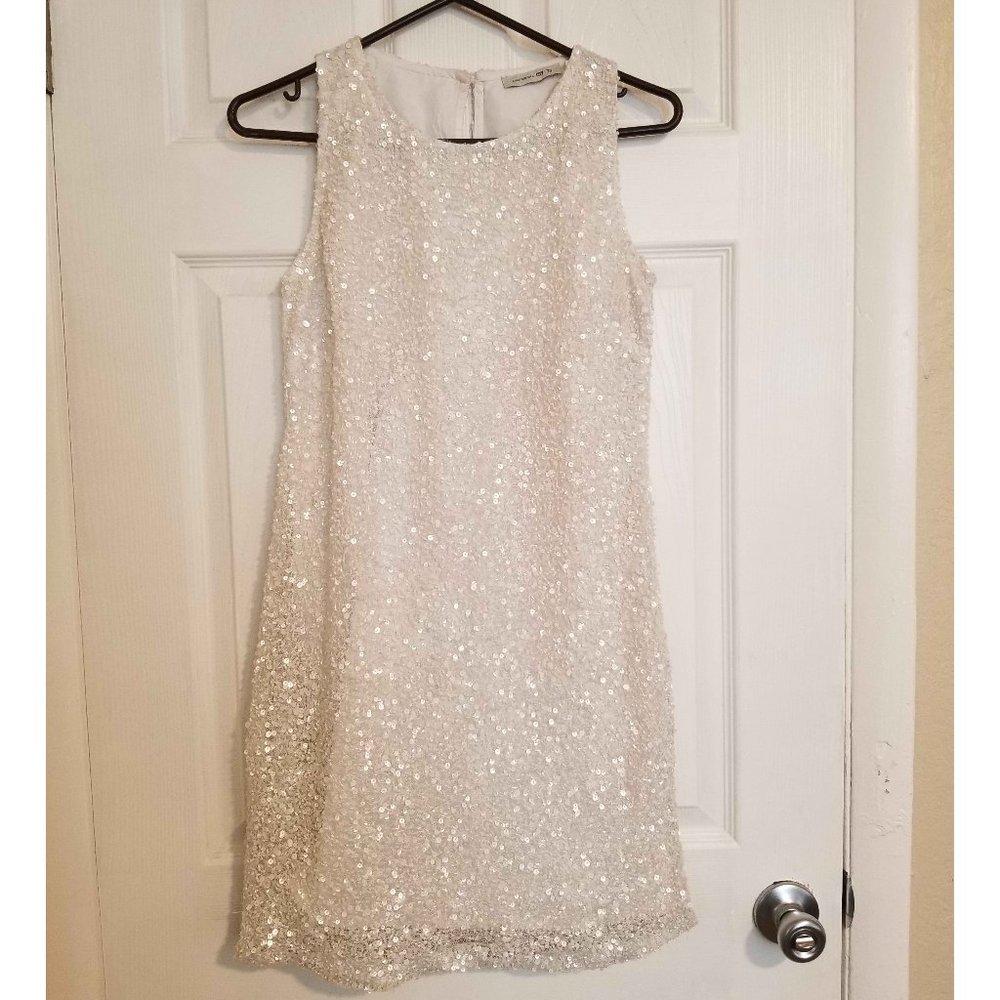 Luigi Bertolli White Sequin Midi Dress